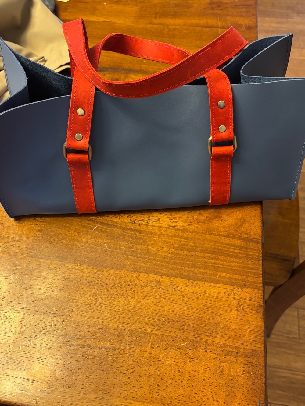 Blue and red leather custom Tote Bag stylish and preppy